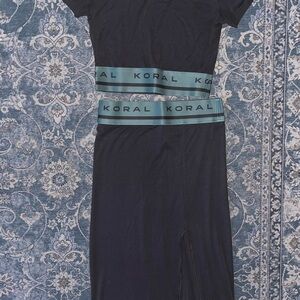 Koral Charcoal skirt and top set with Teal Accent Wait Band